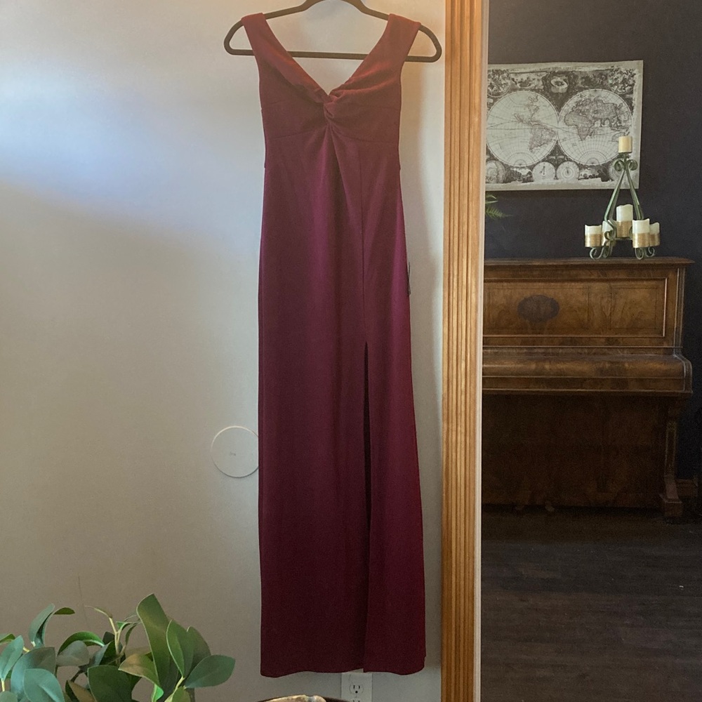 Behold My Love Burgundy Off-The-Shoulder Twist-Front Maxi Dress